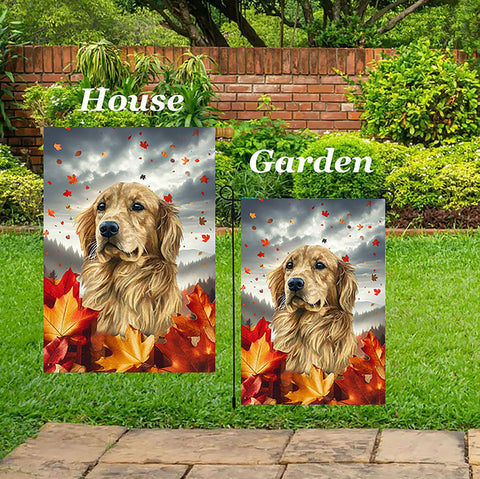 Golden Retriever - Best of Breed  Fall Leaves Outdoor House and Garden Flag