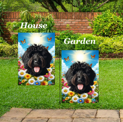 Goldendoodle Black - Best of Breed  Summer Butterflies Outdoor House and Garden Flag