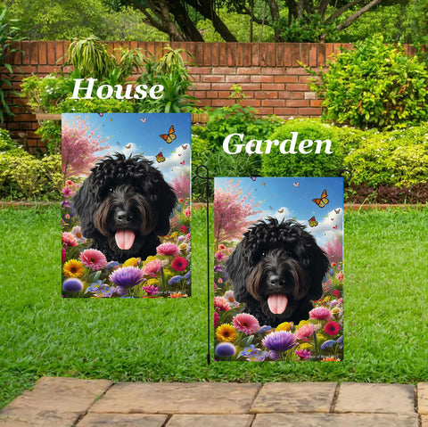 Goldendoodle Black - Best of Breed  Spring Butterflies Outdoor House and Garden Flag