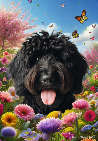 Goldendoodle Black - Best of Breed  Spring Butterflies Outdoor House and Garden Flag