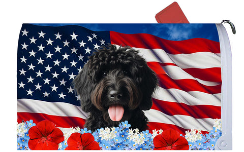 Goldendoodle Black - Best of Breed Patriotic Mailbox Cover Hi-Grade Vinyl 6" x 19"