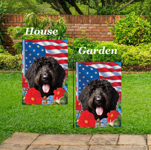 Goldendoodle Black - Best of Breed  Patriotic I All-American Outdoor House and Garden Flag