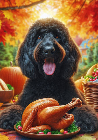 Goldendoodle Black - Best of Breed DCR Thanksgiving Outdoor House and Garden Flag