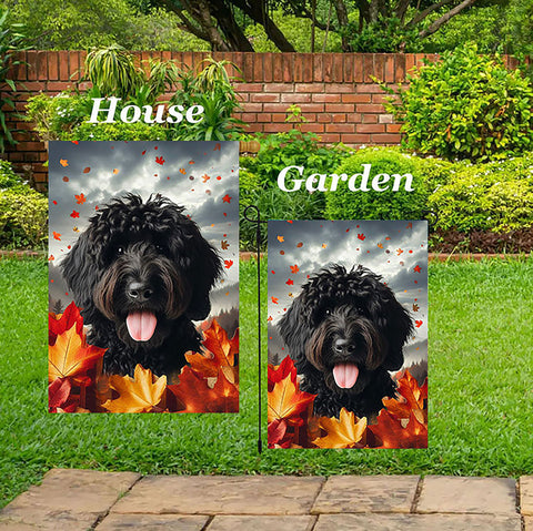 Goldendoodle Black - Best of Breed  Fall Leaves Outdoor House and Garden Flag