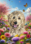 Goldendoodle Blonde - Best of Breed  Spring Butterflies Outdoor House and Garden Flag