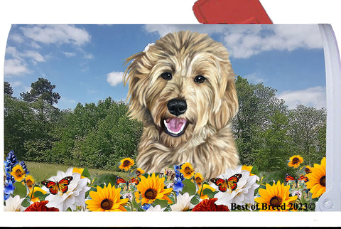 Goldendoodle Blonde - Best of Breed Summer Flowers Mailbox Cover Hi-Grade Vinyl 6" x 19"