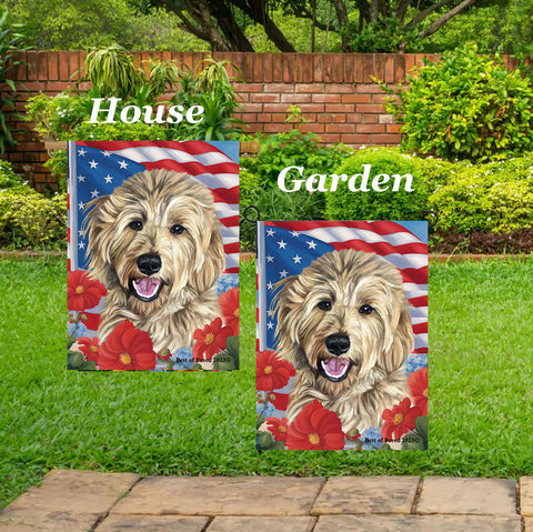 Goldendoodle Blonde - Best of Breed  Patriotic I All-American Outdoor House and Garden Flag
