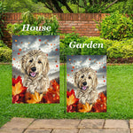 Goldendoodle Blonde - Best of Breed  Fall Leaves Outdoor House and Garden Flag