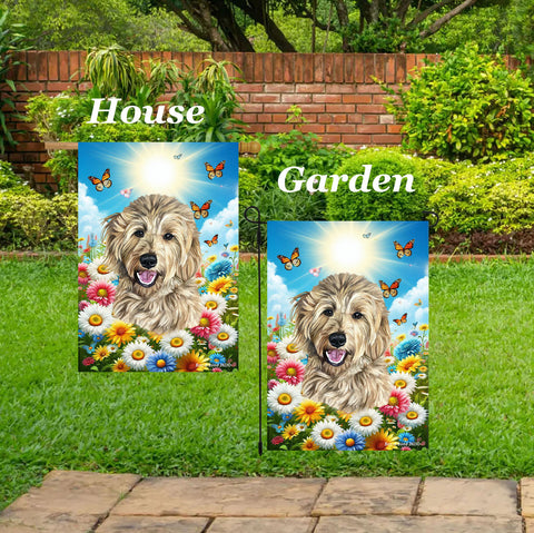 Goldendoodle Blonde - Best of Breed  Summer Butterflies Outdoor House and Garden Flag
