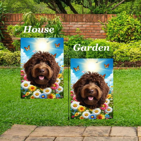 Goldendoodle  Chocolate - Best of Breed  Summer Butterflies Outdoor House and Garden Flag