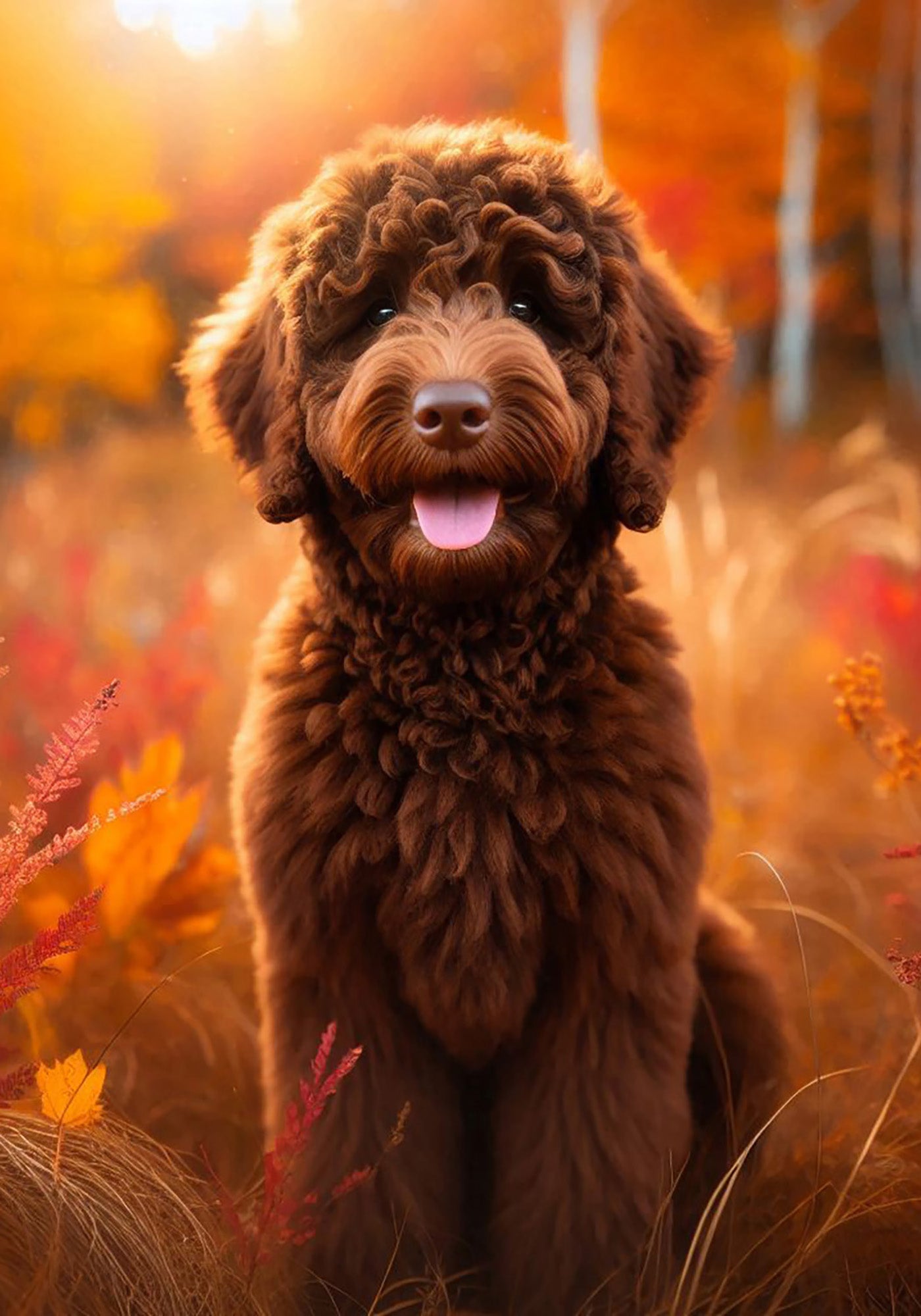 Goldendoodle Chocolate Best of Breed DCR Falling Leaves Outdoor Flag