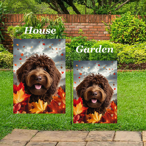 Goldendoodle  Chocolate - Best of Breed  Fall Leaves Outdoor House and Garden Flag