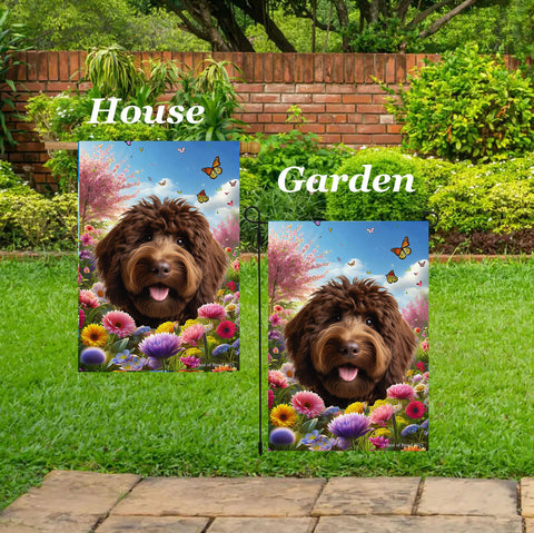 Goldendoodle  Chocolate - Best of Breed  Spring Butterflies Outdoor House and Garden Flag