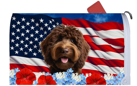 Goldendoodle  Chocolate - Best of Breed Patriotic Mailbox Cover Hi-Grade Vinyl 6" x 19"