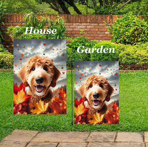 Goldendoodle Red - Best of Breed  Fall Leaves Outdoor House and Garden Flag