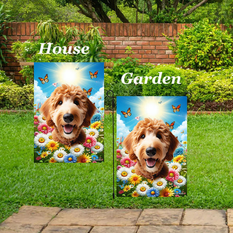Goldendoodle Red - Best of Breed  Summer Butterflies Outdoor House and Garden Flag