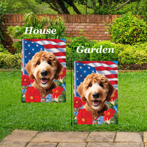 Goldendoodle Red - Best of Breed  Patriotic I All-American Outdoor House and Garden Flag