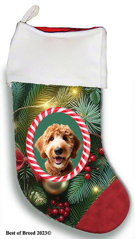 Goldendoodle Red - Best of Breed  Christmas Stocking 13.5"  Red Gaming Cloth with Red Lining ,Plush White Cuff