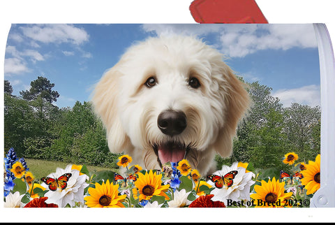 Goldendoodle White - Best of Breed Summer Flowers Mailbox Cover Hi-Grade Vinyl 6" x 19"