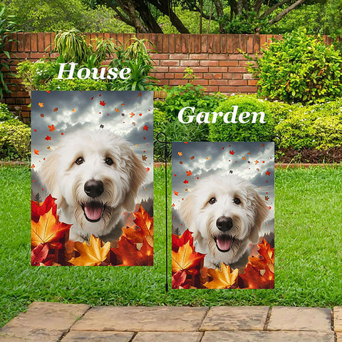 Goldendoodle White - Best of Breed  Fall Leaves Outdoor House and Garden Flag