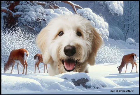 Goldendoodle White - Best of Breed Winter Wonderland Floor Mat Tufted Loop 18" x 27"