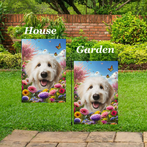 Goldendoodle White - Best of Breed  Spring Butterflies Outdoor House and Garden Flag