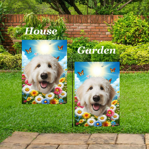Goldendoodle White - Best of Breed  Summer Butterflies Outdoor House and Garden Flag
