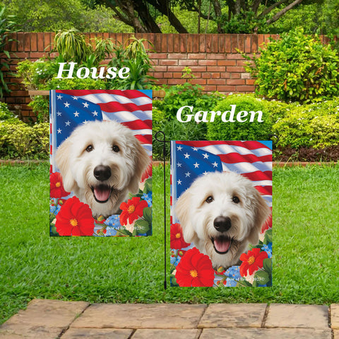 Goldendoodle White - Best of Breed  Patriotic I All-American Outdoor House and Garden Flag