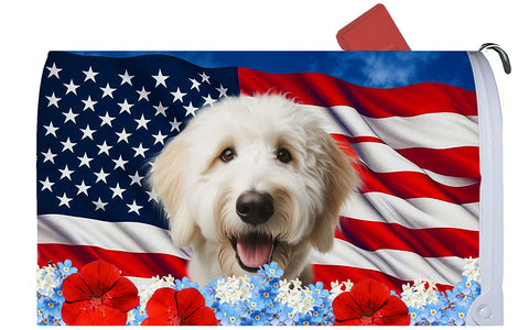 Goldendoodle White - Best of Breed Patriotic Mailbox Cover Hi-Grade Vinyl 6" x 19"