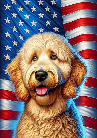 Goldendoodle Blonde - Best of Breed DCR Patriotic III   Outdoor House and Garden Flag