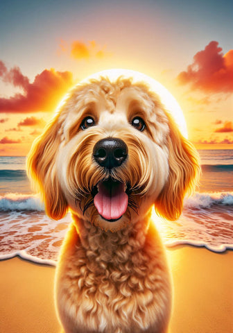 Goldendoodle Blonde - Best of Breed DCR Summer Sunset Outdoor House and Garden Flag