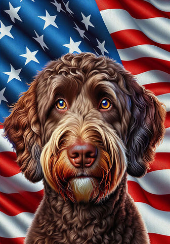 Goldendoodle Chocolate - Best of Breed DCR Patriotic III   Outdoor House and Garden Flag