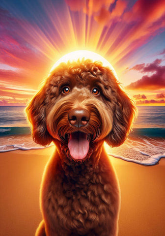 Goldendoodle Chocolate - Best of Breed DCR Summer Sunset Outdoor House and Garden Flag