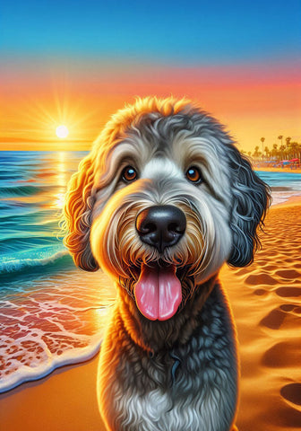Goldendoodle Grey - Best of Breed DCR Summer Sunset Outdoor House and Garden Flag