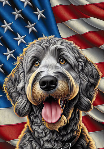 Goldendoodle Grey - Best of Breed DCR Patriotic III   Outdoor House and Garden Flag