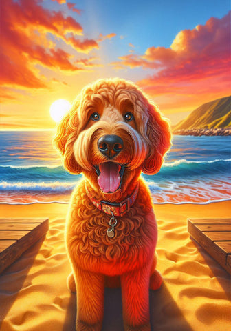 Goldendoodle Red - Best of Breed DCR Summer Sunset Outdoor House and Garden Flag