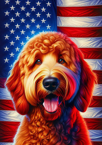 Goldendoodle Red - Best of Breed DCR Patriotic III   Outdoor House and Garden Flag