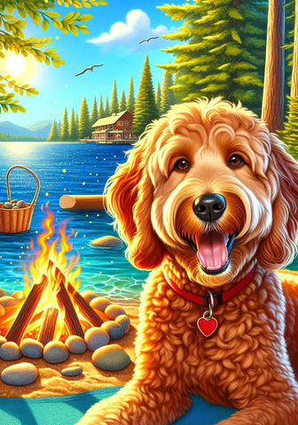 Goldendoodle Red - Best of Breed DCR Summer Camping   Outdoor House and Garden Flag