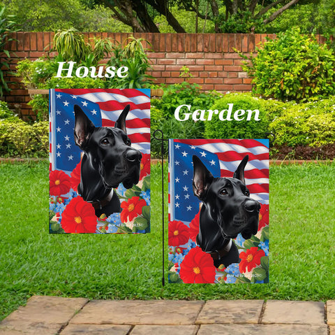 Great Dane Black Cropped - Best of Breed  Patriotic I All-American Outdoor House and Garden Flag
