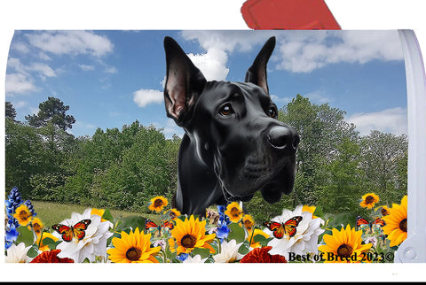 Great Dane Black Cropped - Best of Breed Summer Flowers Mailbox Cover Hi-Grade Vinyl 6" x 19"