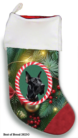 Great Dane Black Cropped - Best of Breed  Christmas Stocking 13.5"  Red Gaming Cloth with Red Lining ,Plush White Cuff