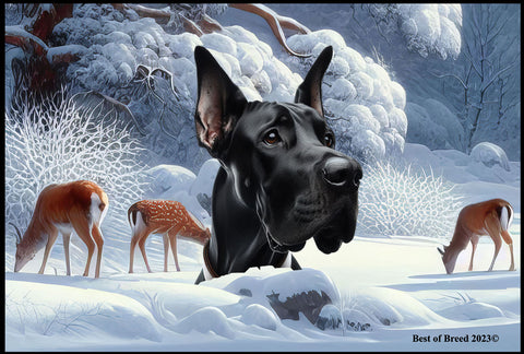 Great Dane Black Cropped - Best of Breed Winter Wonderland Floor Mat Tufted Loop 18" x 27"