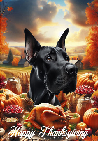 Great Dane Black Cropped - Best of Breed  Thanksgiving Outdoor House and Garden Flag