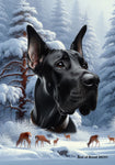 Great Dane Black Cropped - Best of Breed  Winter Wonderland Outdoor House and Garden Flag