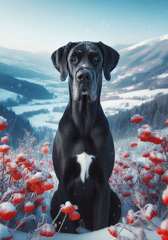 Great Dane Black Uncropped - Best of Breed DCR Winter Berries Outdoor House and Garden Flag