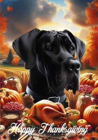 Great Dane Black Uncropped - Best of Breed  Thanksgiving Outdoor House and Garden Flag
