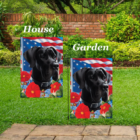 Great Dane Black Uncropped - Best of Breed  Patriotic I All-American Outdoor House and Garden Flag