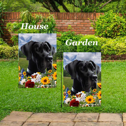 Great Dane Black Uncropped - Best of Breed  Summer Fields Outdoor House and Garden Flag