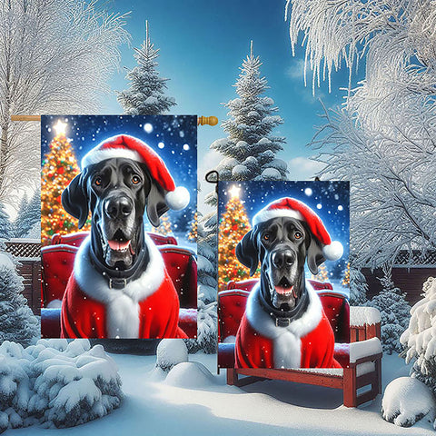 Great Dane Black Uncropped - Best of Breed DCR Christmas Outdoor House and Garden Flag