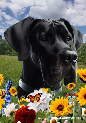 Great Dane Black Uncropped - Best of Breed  Summer Fields Outdoor House and Garden Flag